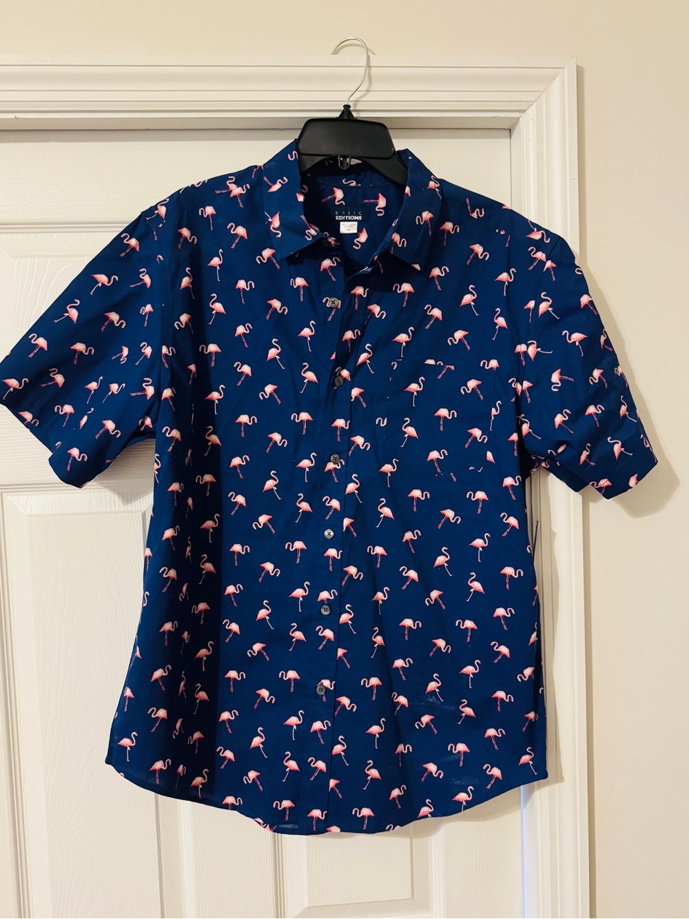 Men’s Button-Down Shirt with Pink Flamingo Print